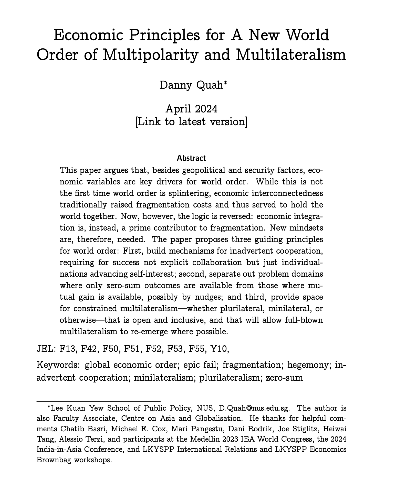 Danny Quah World Order Multipolarity Multilateralism