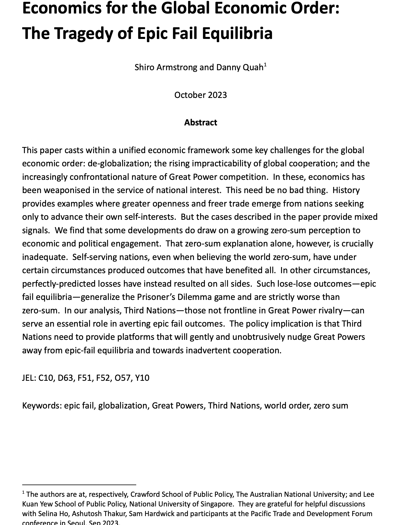 Global Economic Order - Titlepage