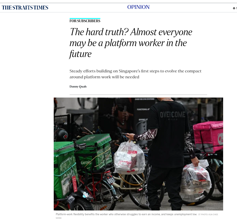 The hard truth? Almost everyone may be a platform worker in the future. Straits Times